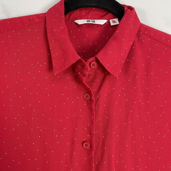 Uniqlo Womens XS Red Polka Dot Button Up Shirt Long Sleeve Top Blouse - Picture 4 of 10